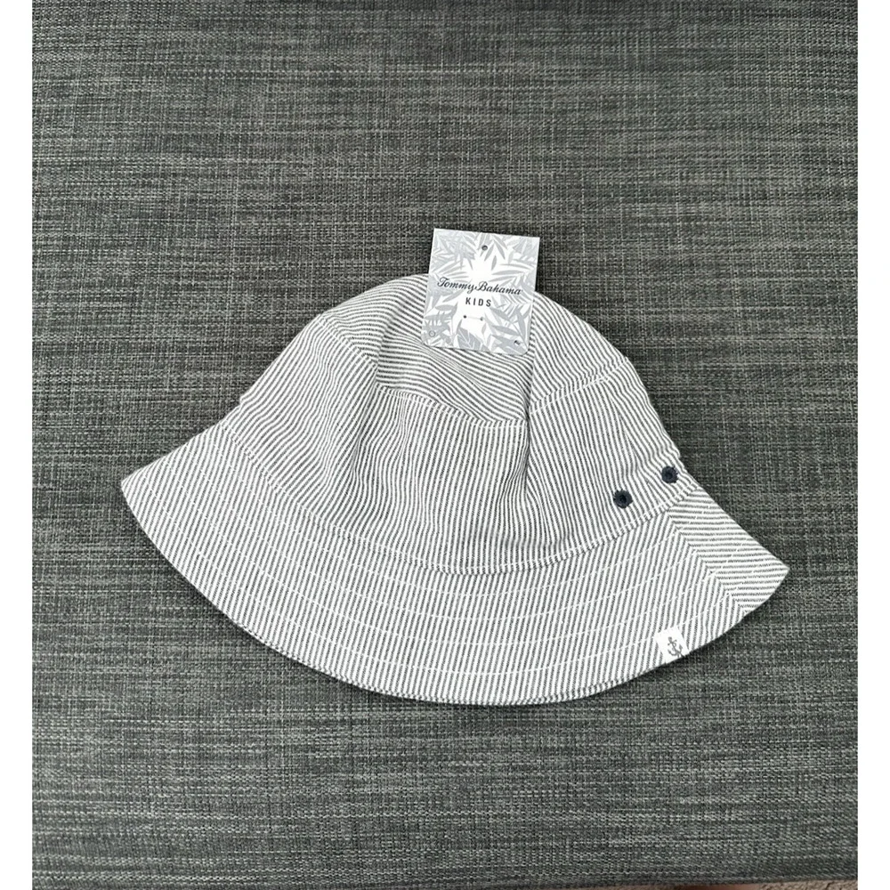 New Tommy Bahama Kids Toddler White Blue Chambray Bucket Hat Size 4T